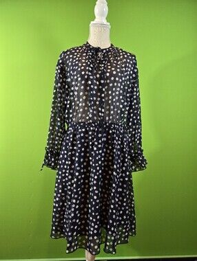En Focus Studio Dark Blue & White Polka Dot Women's Casual Dress size M-L